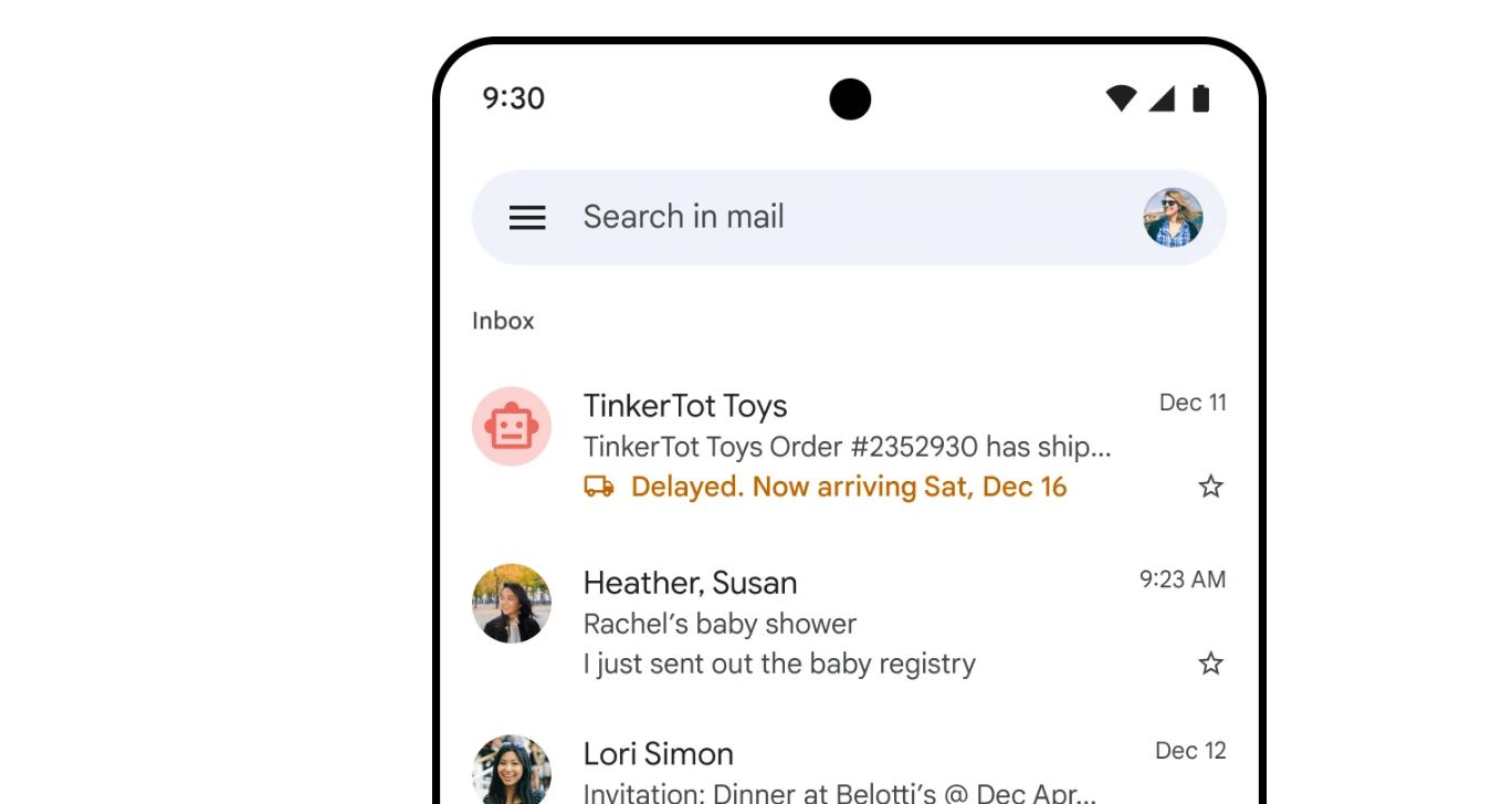 Gmail adds package delivery date changes email notification